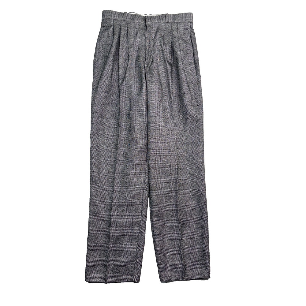 vtg Black White Glen Plaid 32x33 Dress Suit Pants Trousers High Waisted Pleated